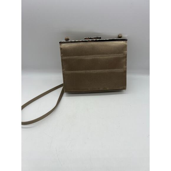 Y2K Nine West Beige Metallic Shoulder Bag Purse, Twist closure bottom spotting - Picture 2 of 10